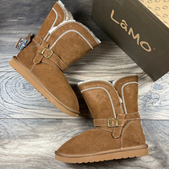 NIB LAMO Vanessa Winter Boots 8 Faux Shearling Chestnut Suede Water Resistant - Picture 1 of 10